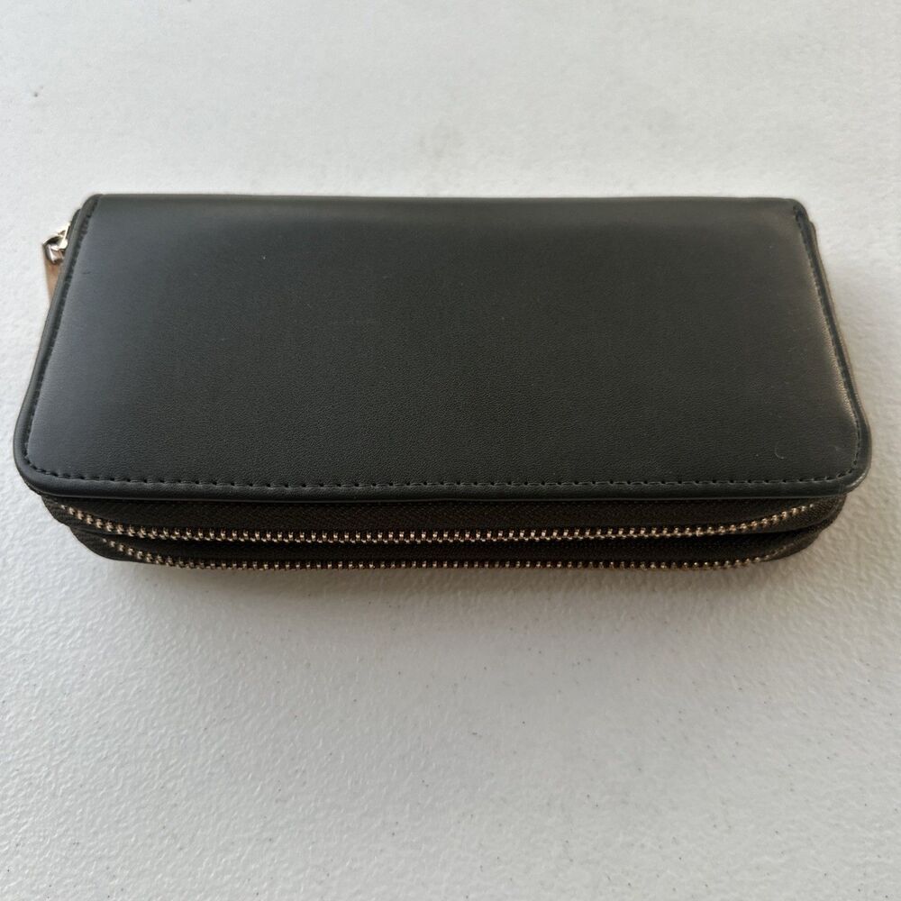 A New Day Green Gold Zipper Wallet Credit Cards Cash Coin Pockets 8X4X1.5